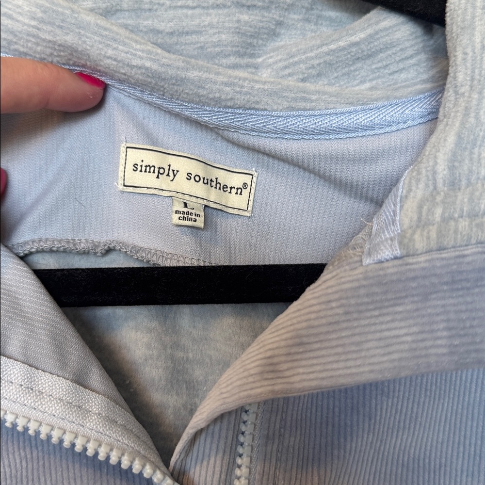 NWT Simply Southern Light Blue Heathered Quarter-Zip Fleece Pullover - Picture 2 of 7